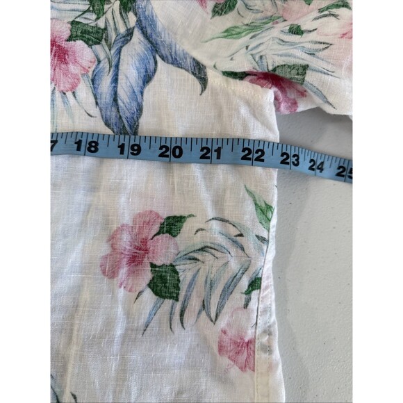 Tommy Baham Shirt Womens L Floral Linen Button Up Blouse Beach Vacation - Picture 5 of 9